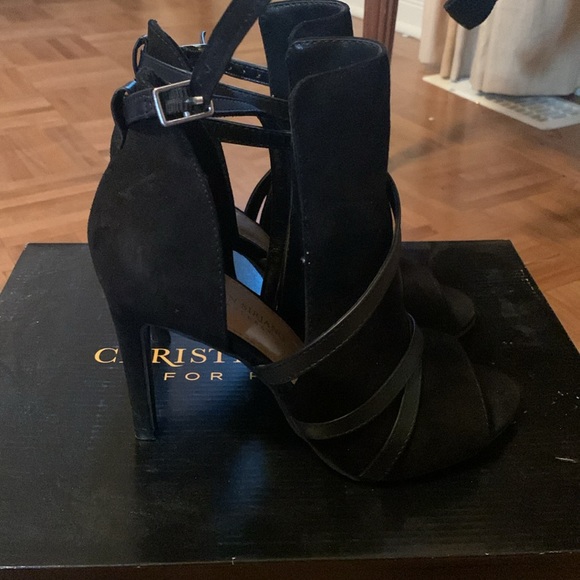 Christian Siriano Women's Imma Black Peep-Toe Stiletto Shootie Bootie - Picture 2 of 5